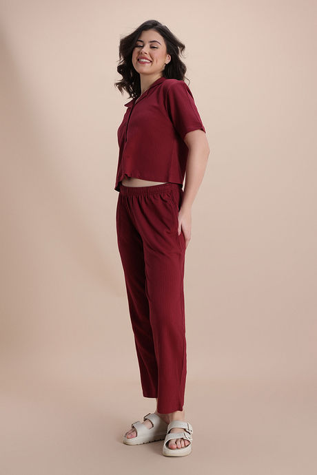 Zivame Knit Cotton Loungewear Set - New Maroon — image 2